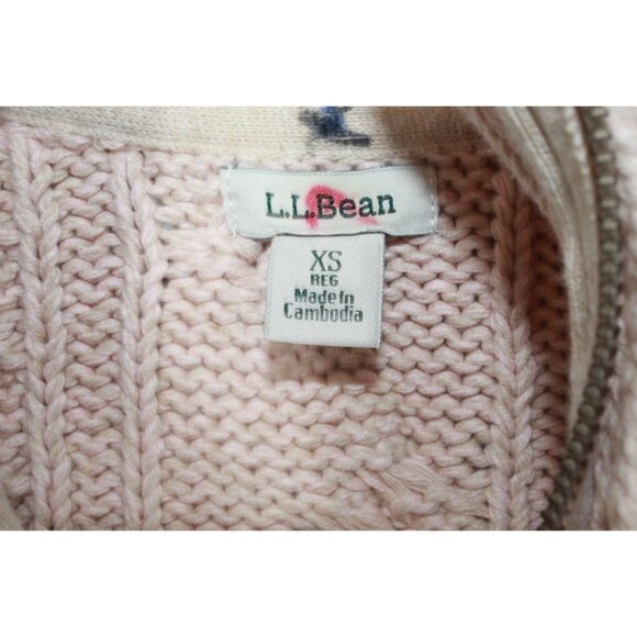 LL Bean Double L Cable Sweater Zip Cardigan Peach Size XS - Picture 7 of 10